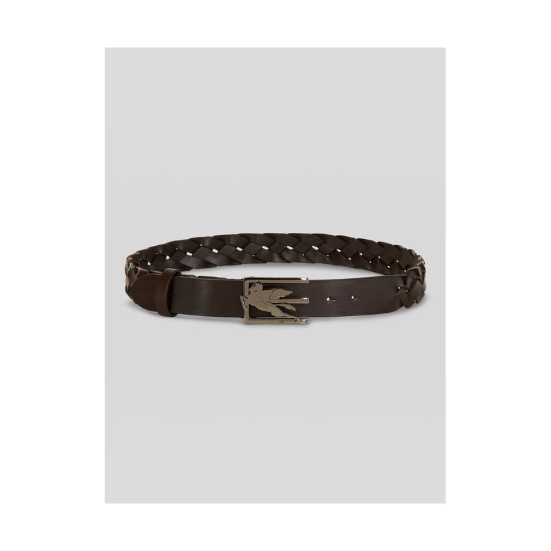 ETRO - Woven leather and pegasus belt - Dark Brown