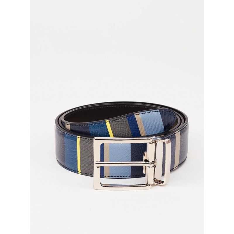 GALLO - Men's shortenable leather belt - Blue / Limoncello