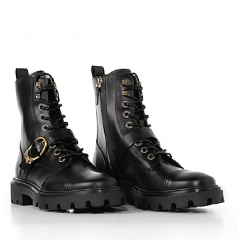 TOD'S - Buckle Logo Leather Boots  - Black