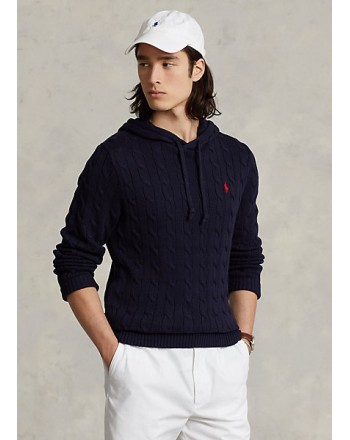 POLO RALPH LAUREN - Cotton cable sweater with hood - Navy