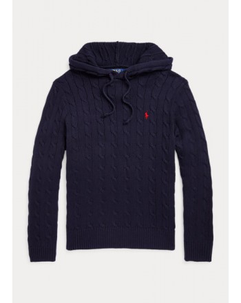 POLO RALPH LAUREN - Cotton cable sweater with hood - Navy
