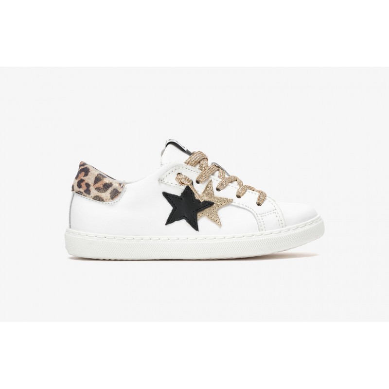 2 STAR BABY - Sneakers 2SB2628-135 Leather - White / Black / Gold / Leopard