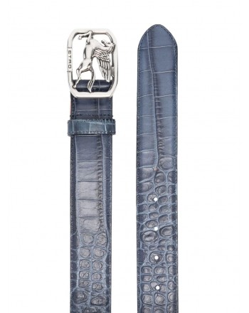 ETRO - Crocodile style leather belt - Blue