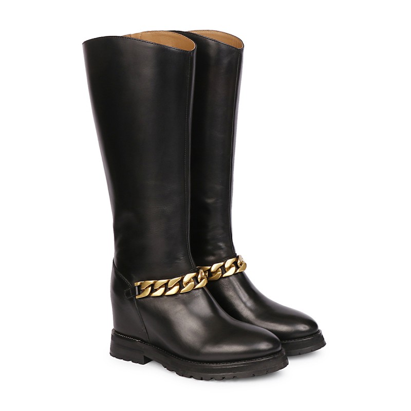 EMANUELLE VEE - SIERRA Leather Boots with inside Platform - Black
