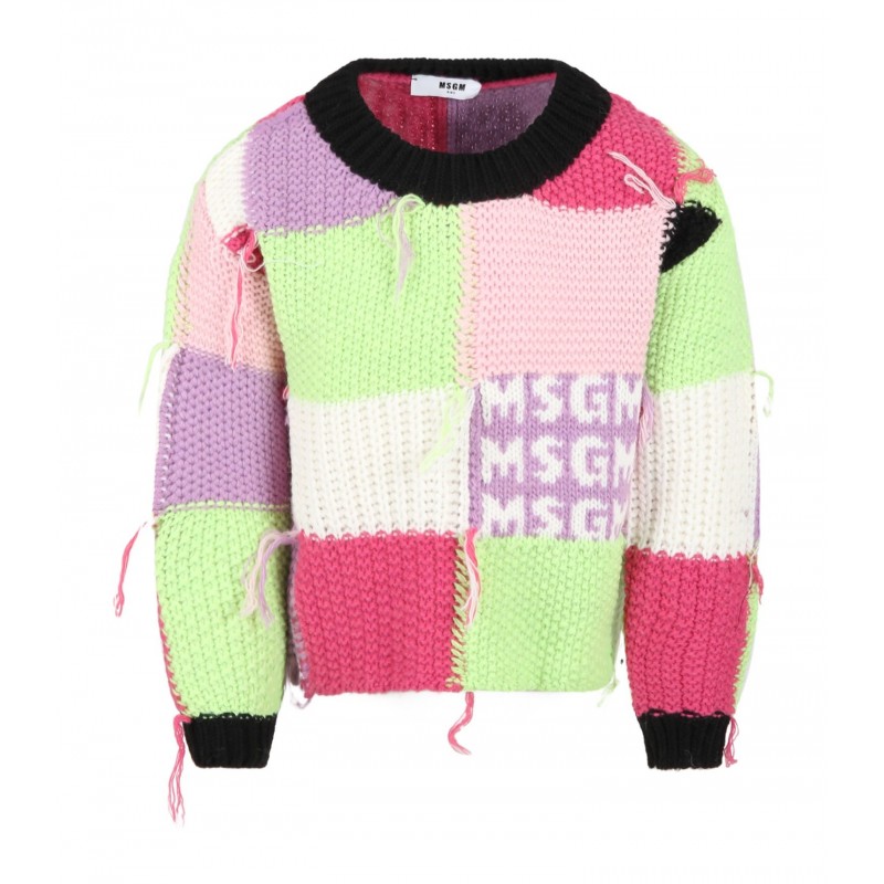 MSGM BABY - Maglione multicolor per bambina con logo MS029178 200 - Fantasia