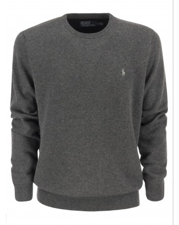 POLO RALPH LAUREN - Crewneck sweater with Slim Fit logo - Fawn Gray Heather