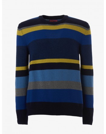 GALLO - Cashmere and viscose crewneck sweater - Blue / Limoncello