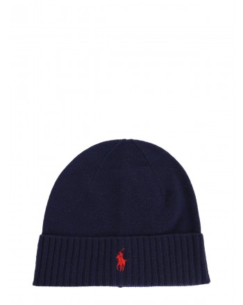 POLO RALPH LAUREN - Cappell con ricamo logo frontale in lana - Navy