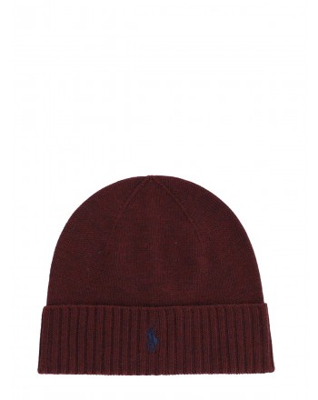 POLO RALPH LAUREN - Hat with embroidery logo front wool - Wine