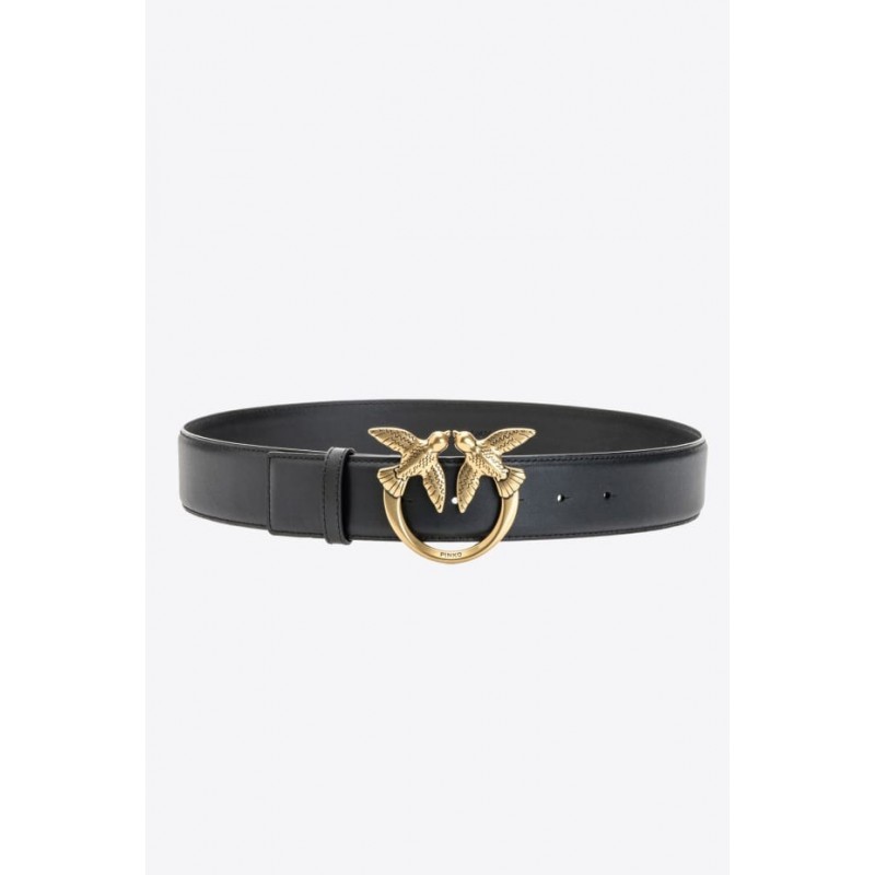 PINKO - LOVE BERRY SIMPLY H4 Leather Belt - Black/Gold