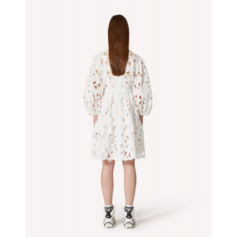RED VALENTINO - COTTON DRESS WITH CUT OUT EMBROIDERY - WHITE