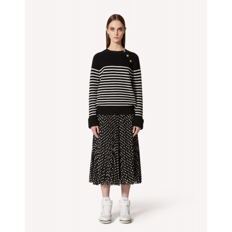 RED VALENTINO - PLEATED SKIRT IN GEORGETTE WITH HEARTS PRINT - BLACK