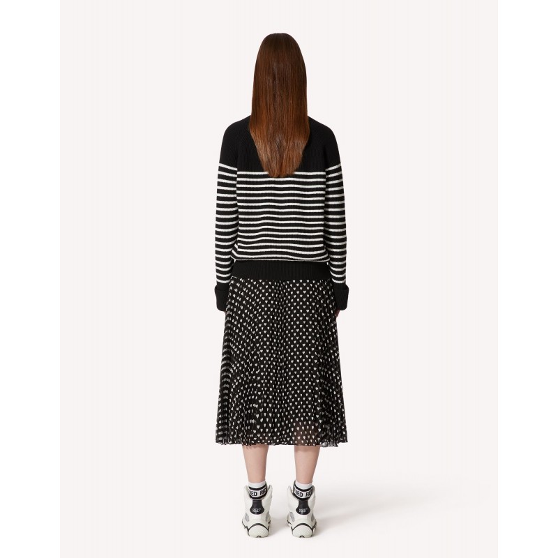 RED VALENTINO - PLEATED SKIRT IN GEORGETTE WITH HEARTS PRINT - BLACK