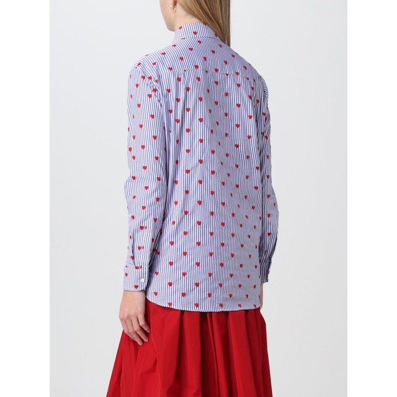 RED VALENTINO - SHIRT WITH STRIPES AND HEARTS - LIGHT BLUE