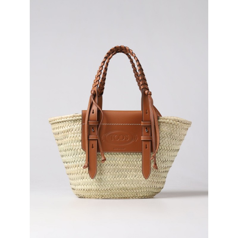 TOD'S - Straw and leather bag - Natural / Brandy