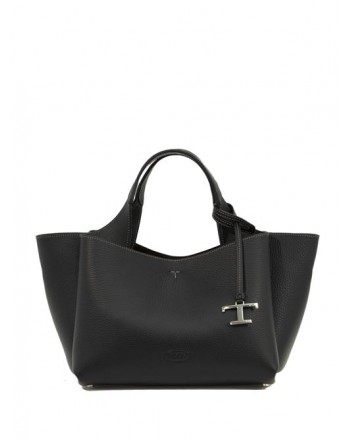 TOD'S - Leather bag with canvas shoulder strap - Black