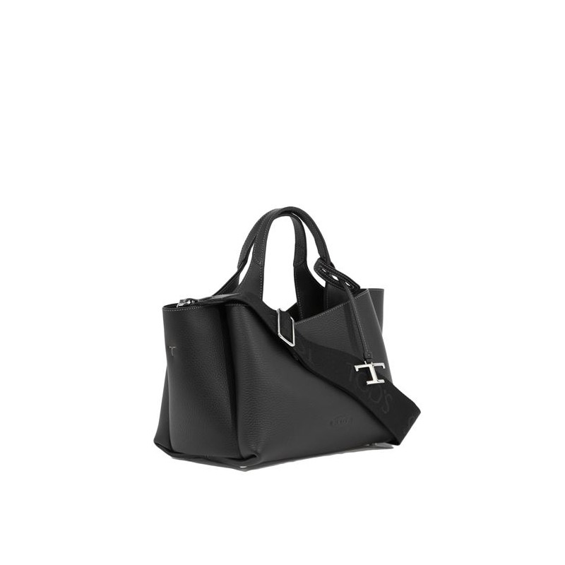 TOD'S - Leather bag with canvas shoulder strap - Black