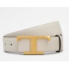 TOD'S - Cintura Reversibile in Pelle con Logo T - Bianco/Marrone