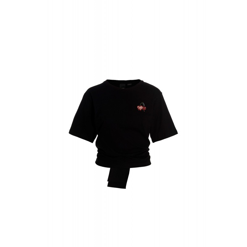 PINKO - T-Shirt in Cotone con Fiocco DOCILE - Nero