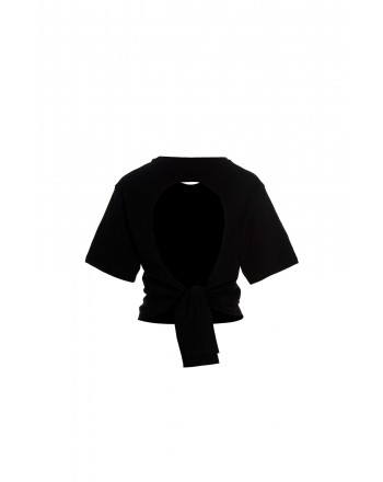 PINKO - DOCILE Bow Cotton T-Shirt - Black