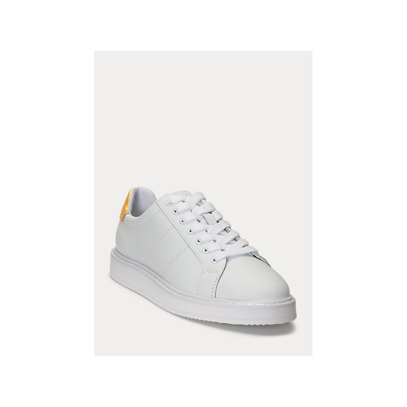 LAUREN RALPH LAUREN - ANGELINE Leather Sneakers - White/Gold