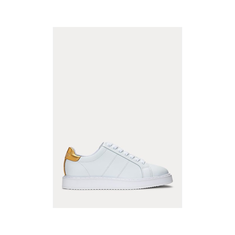 LAUREN RALPH LAUREN - ANGELINE Leather Sneakers - White/Gold