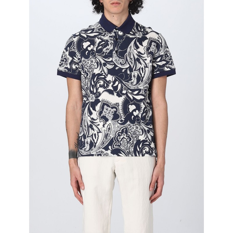 ETRO - Polo in Cotone Stampa Paisley All Over - Blu