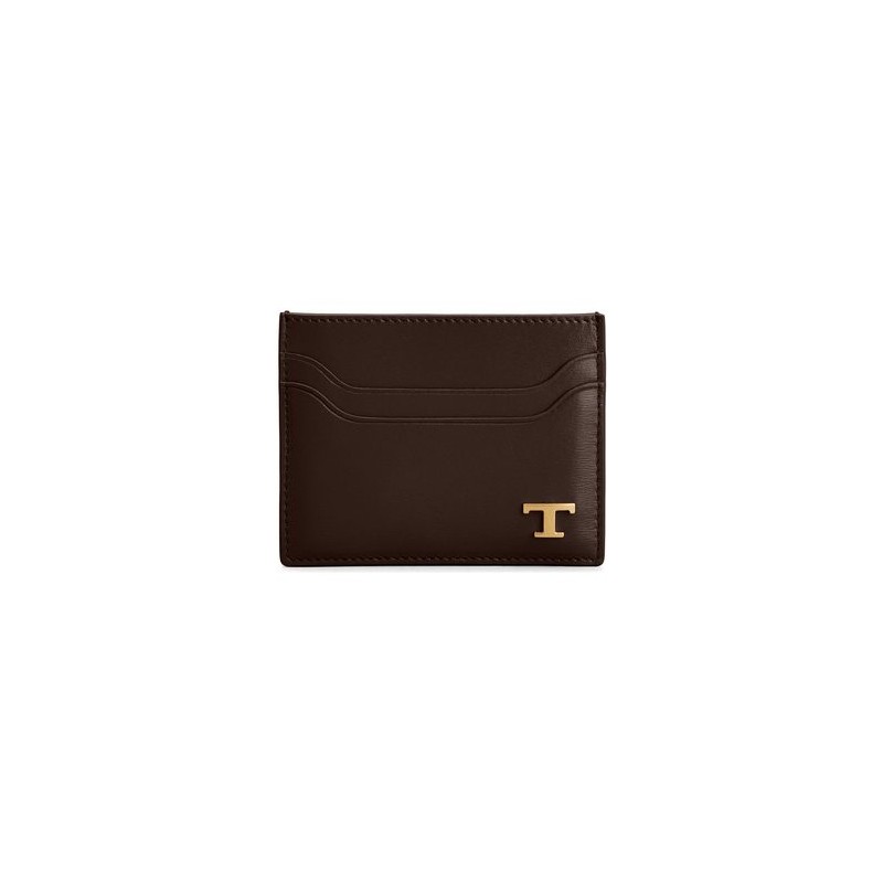 TOD'S - Leather Credit Card Holder with Logo - Tobacco