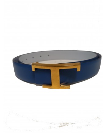 TOD'S - Cintura Reversibile in Pelle con Logo T - Capri/Light Blue