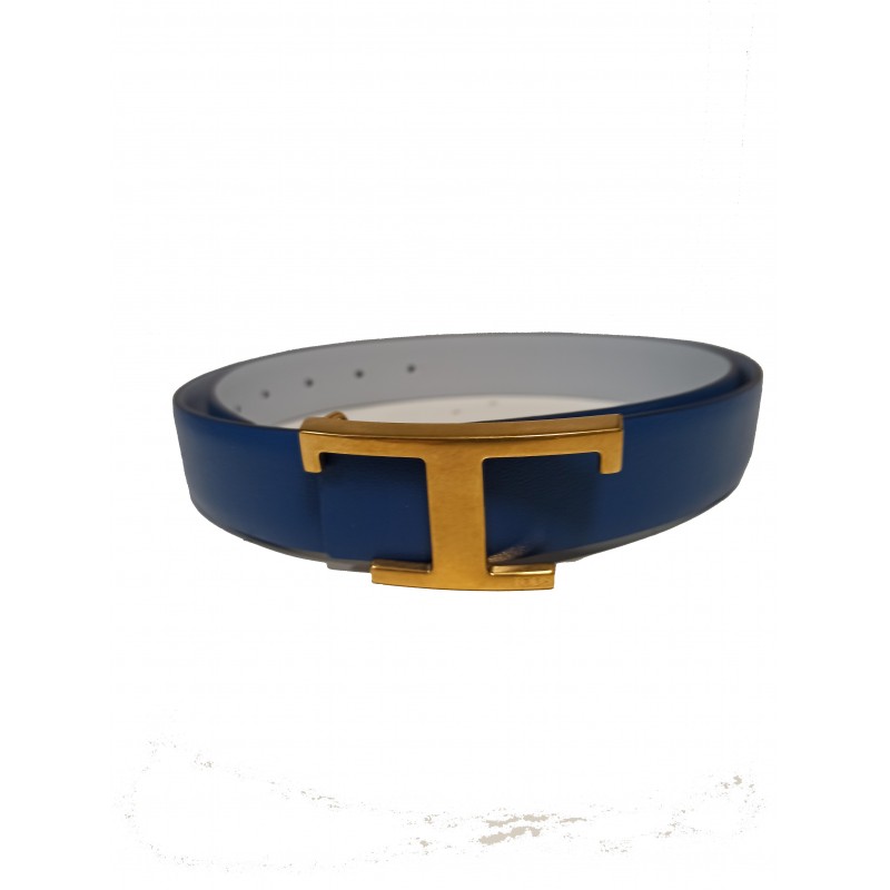 TOD'S - Cintura Reversibile in Pelle con Logo T - Capri/Light Blue