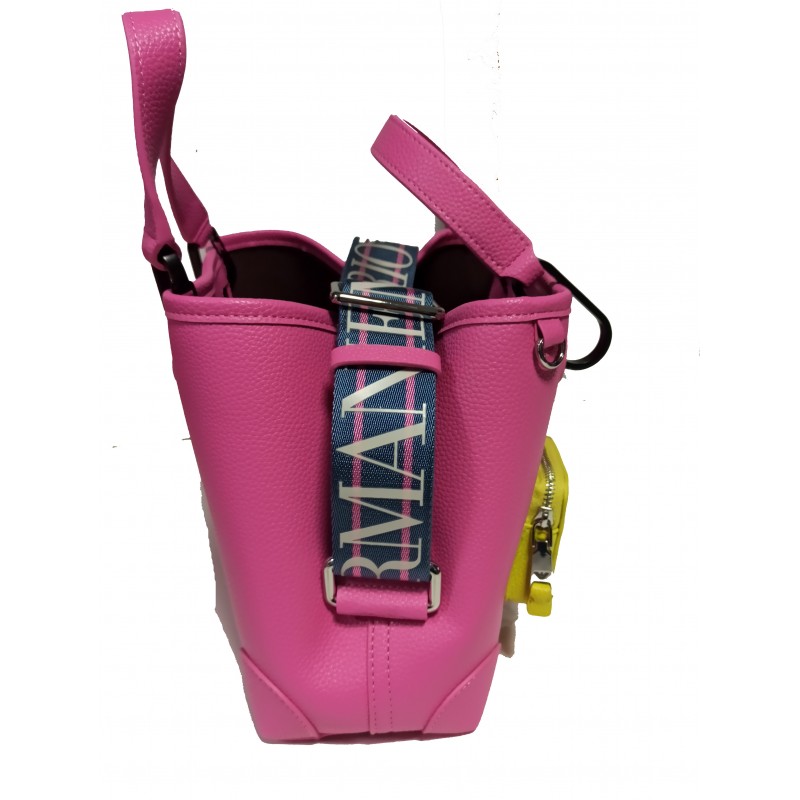 EMPORIO ARMANI -  Mini Shopping Bag with Outside Pockets - Fuchsia/Lime/Denim
