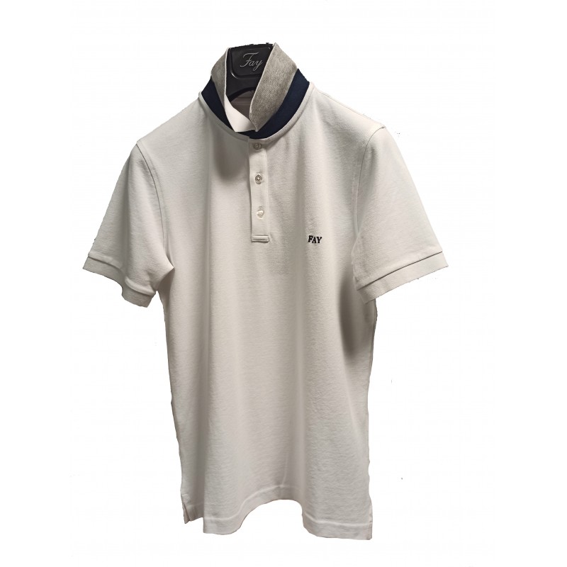 FAY - Cotton Polo Shirt with Matching Collar - White