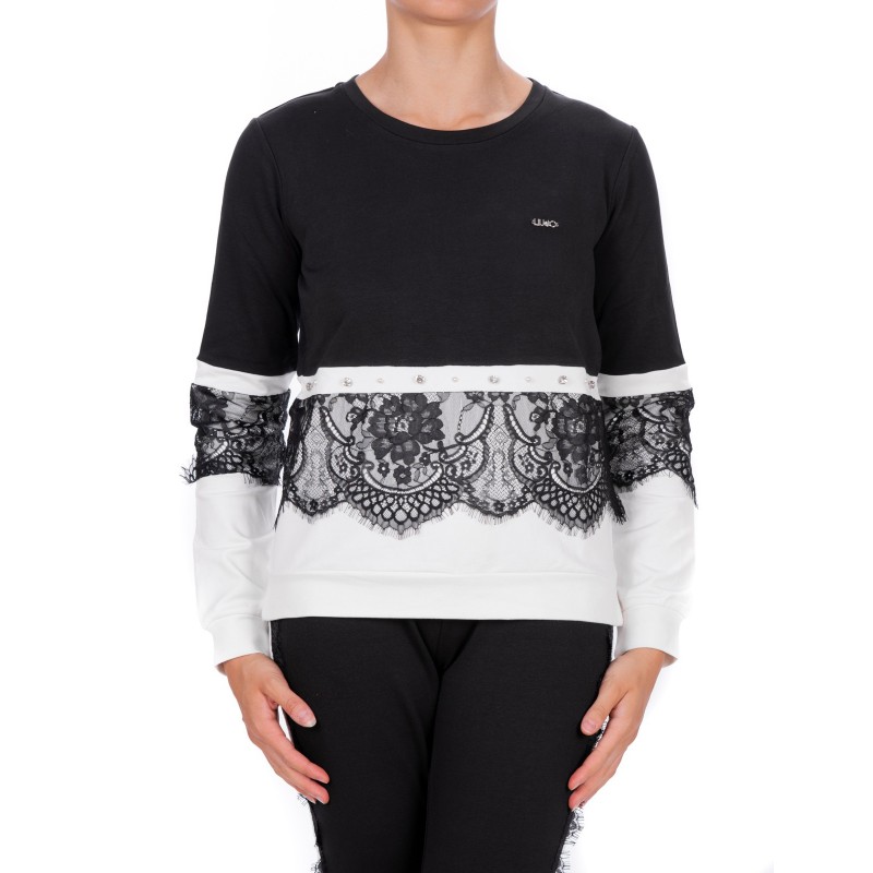 LIU-JO - CAROLINA Sweatshirt with Lace - Black/White