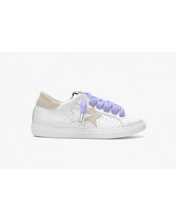2 STAR  - Sneakers Pelle - Bianco/Ghiaccio/Lilla