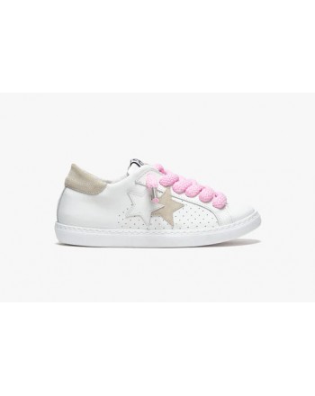 2 STAR  - Sneakers Pelle - Bianco/Ghiaccio/Rosa