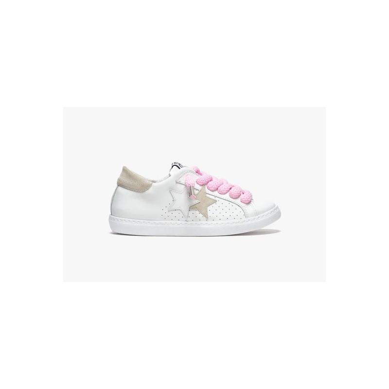 2 STAR  - Sneakers Pelle - Bianco/Ghiaccio/Rosa
