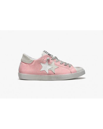 2 STAR - Leather and cotton canvas sneakers - Pink/Ice