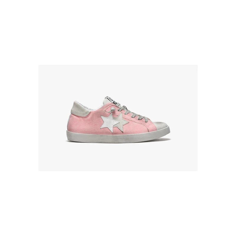 2 STAR - Leather and cotton canvas sneakers - Pink/Ice