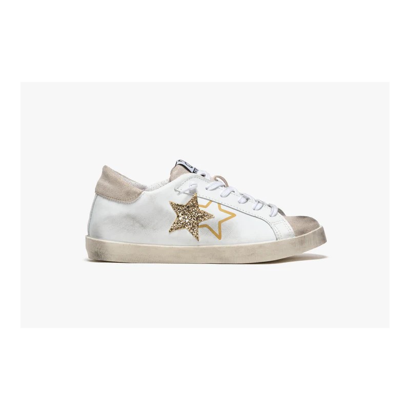 2 STAR - Leather Sneakers - White/Beige