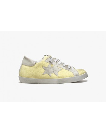 2 STAR - Canvas sneakers Leather and cotton - Yellow/ice