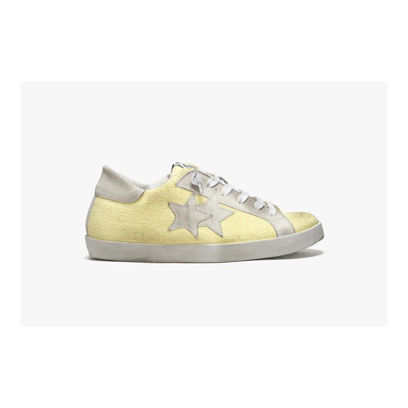 2 STAR - Canvas sneakers Leather and cotton - Yellow/ice