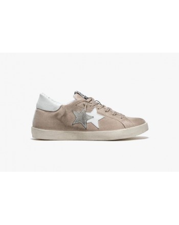 2 STAR - Leather and Cotton Sneakers - Beige/Ice/White