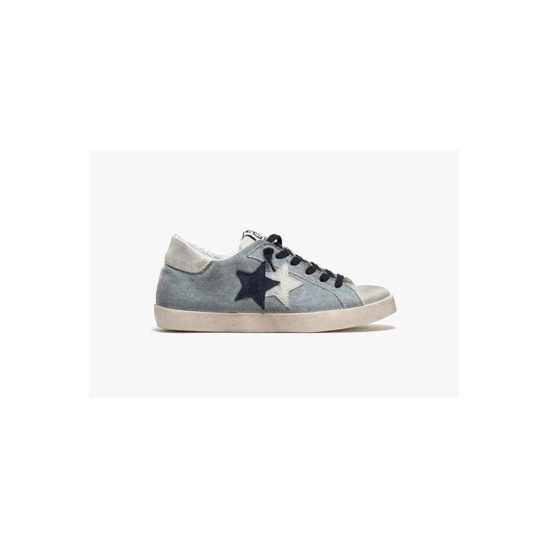 2 STAR  - Sneakers Pelle e Cotone - Jeans/Ghiaccio/Blu