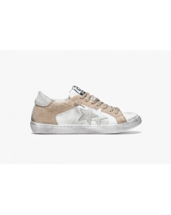 2 STAR - Leather and Cotton Sneakers - White/Beige