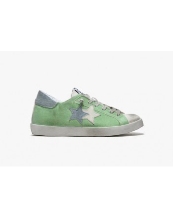 2 STAR  - Sneakers in Canvas Pelle e Cotone - Verde/Ghiaccio