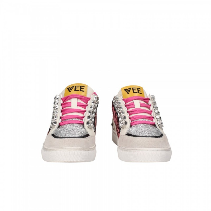 EMANUELLE VEE - Olivia leather sneaker Glitter Details - Multi Pink
