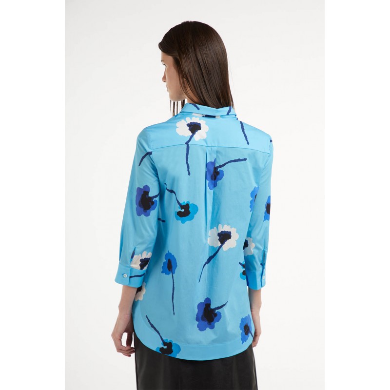 PIAZZA SEMPIONE - Cotton poplin tunic shirt - Light blue / Blue