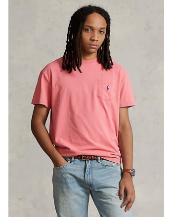 POLO RALPH LAUREN - Cotton and linen t-shirt with breast pocket - Desert Rose