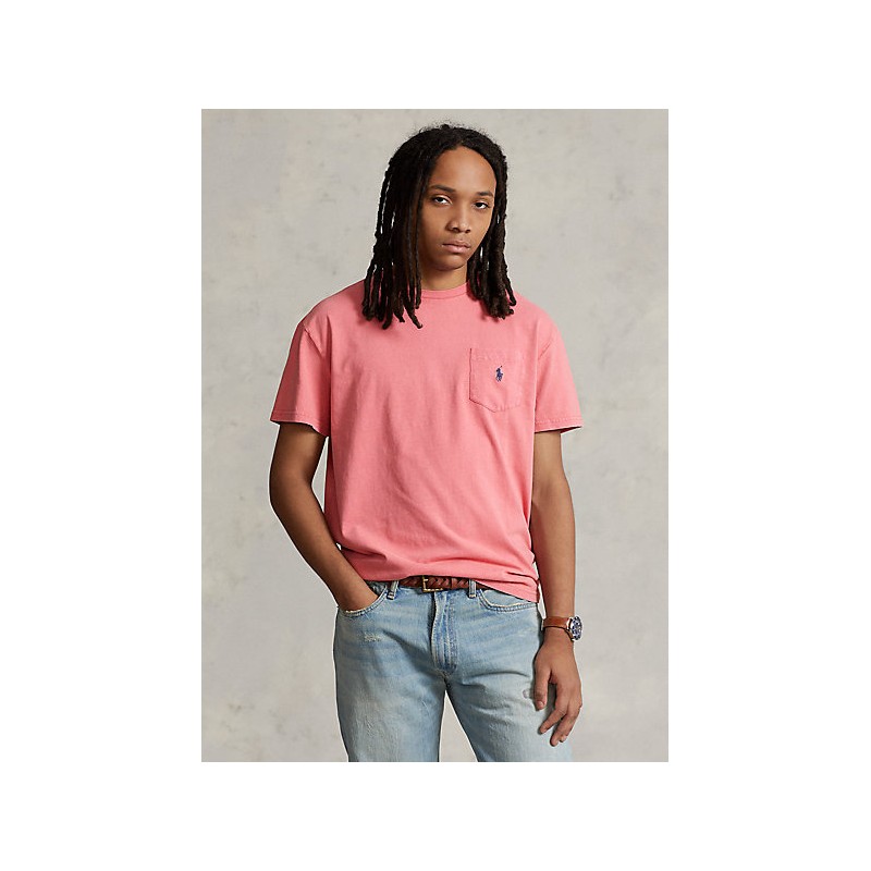 POLO RALPH LAUREN - Cotton and linen t-shirt with breast pocket - Desert Rose