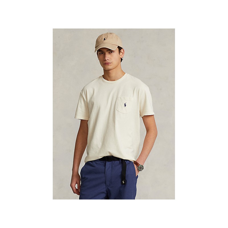 POLO RALPH LAUREN - Cotton and linen t-shirt with breast pocket - Antique Cream